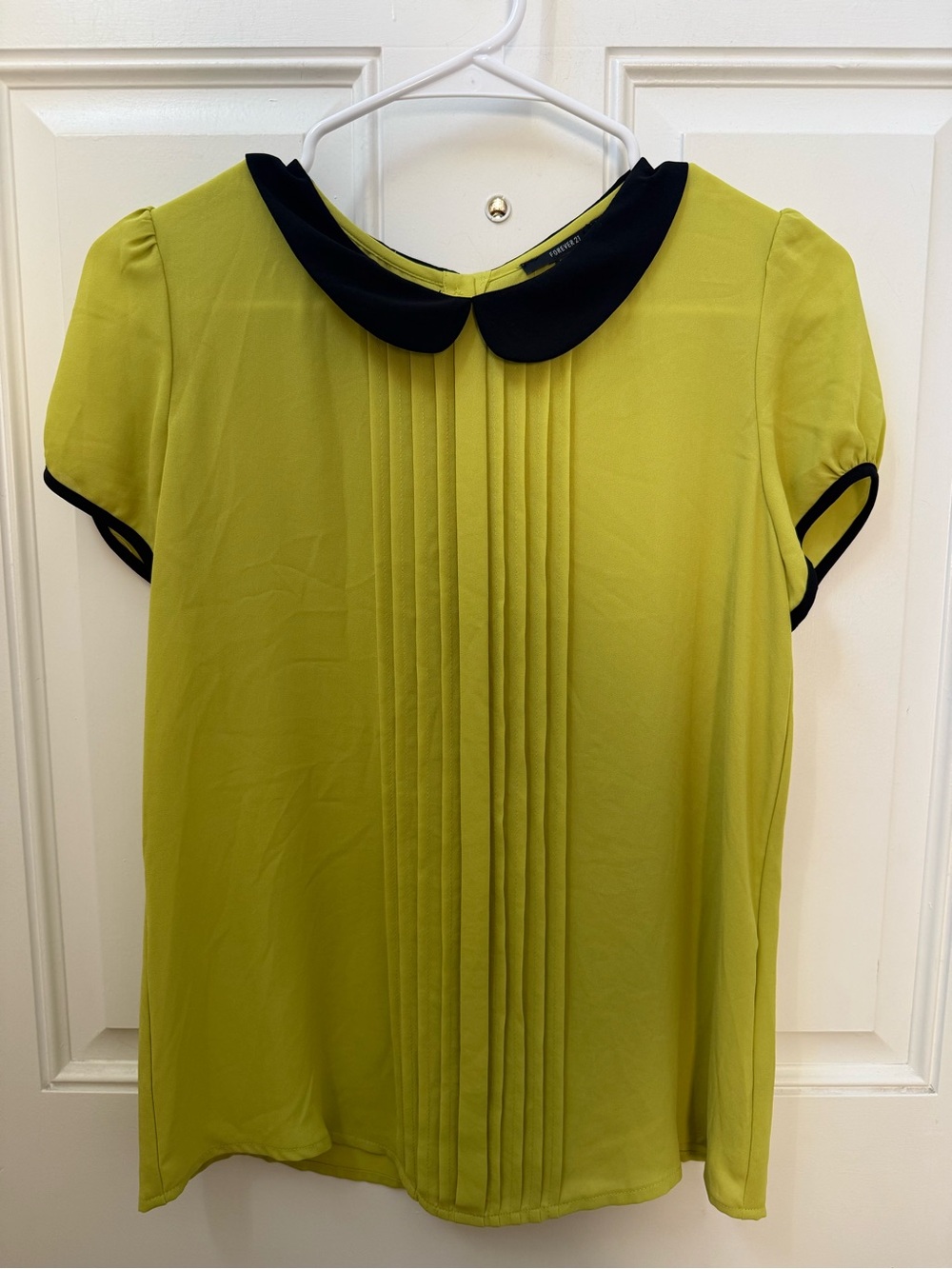 Forever 21 Chartreuse Blouse with Black Peter Pan Collar